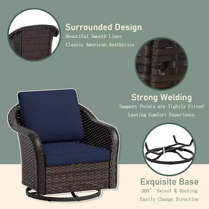 UPTIOT conjunto de patio exterior: sofá de 3 plazas, 2 sillas mecedoras giratorias y mesa de centro para disfrutar de la comodidad en cualquier clima