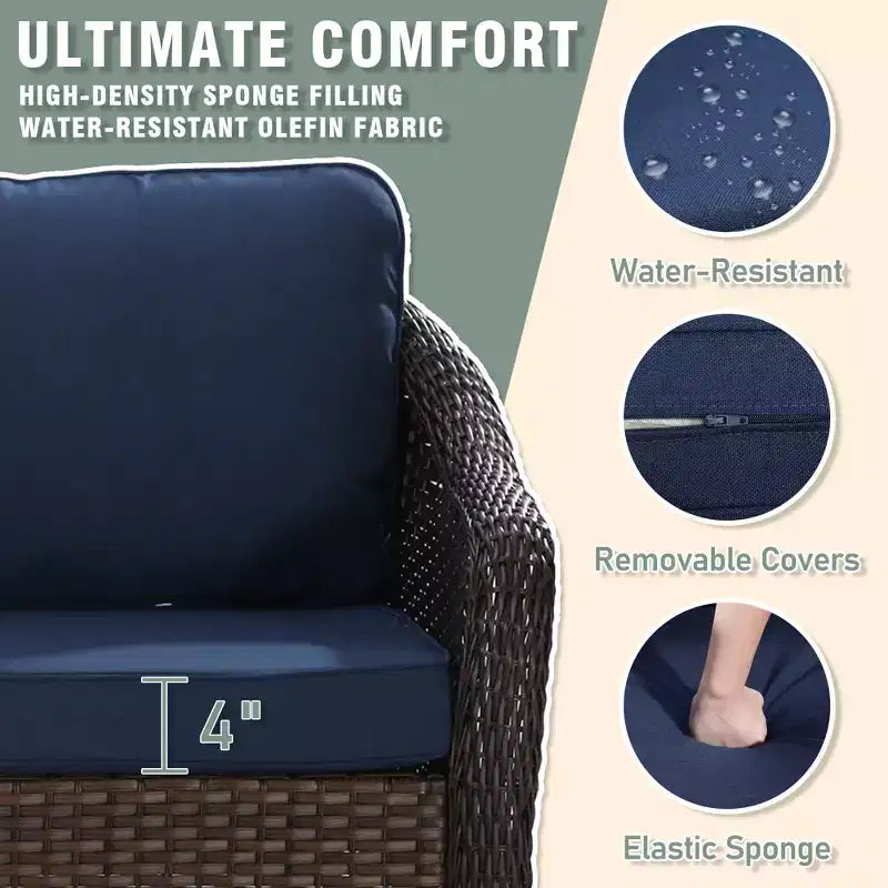UPTIOT conjunto de patio exterior: sofá de 3 plazas, 2 sillas mecedoras giratorias y mesa de centro para disfrutar de la comodidad en cualquier clima