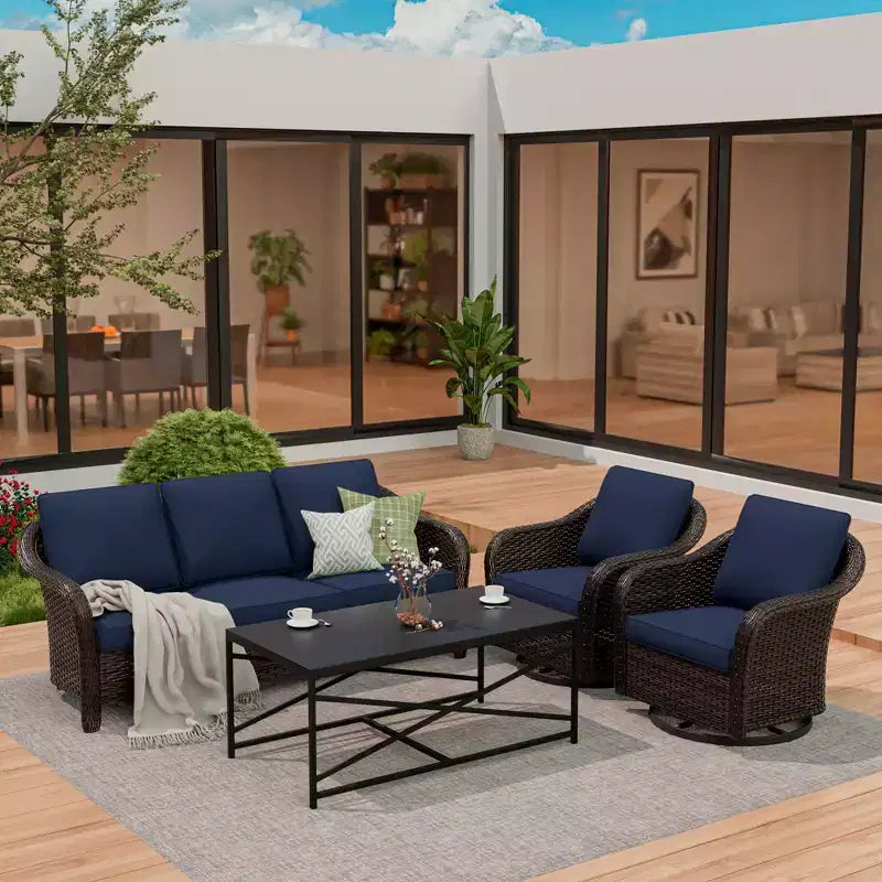 UPTIOT conjunto de patio exterior: sofá de 3 plazas, 2 sillas mecedoras giratorias y mesa de centro para disfrutar de la comodidad en cualquier clima