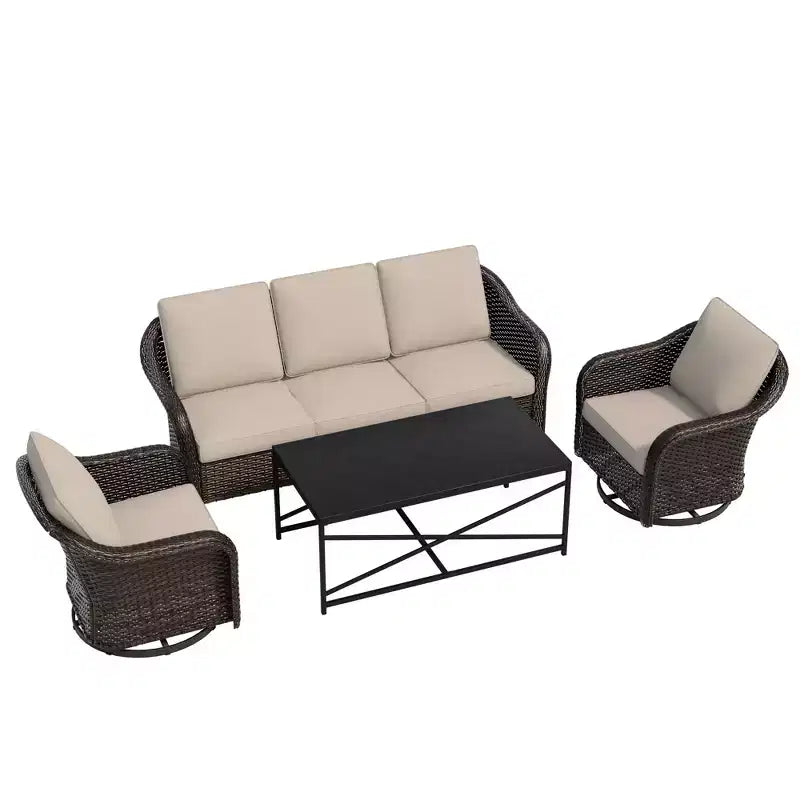 UPTIOT conjunto de patio exterior: sofá de 3 plazas, 2 sillas mecedoras giratorias y mesa de centro para disfrutar de la comodidad en cualquier clima