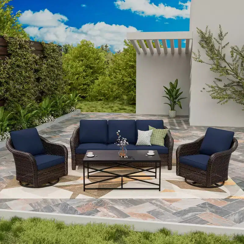 UPTIOT conjunto de patio exterior: sofá de 3 plazas, 2 sillas mecedoras giratorias y mesa de centro para disfrutar de la comodidad en cualquier clima