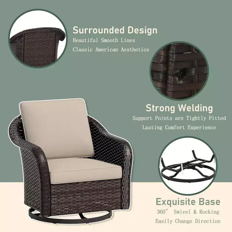 UPTIOT conjunto de patio exterior: sofá de 3 plazas, 2 sillas mecedoras giratorias y mesa de centro para disfrutar de la comodidad en cualquier clima