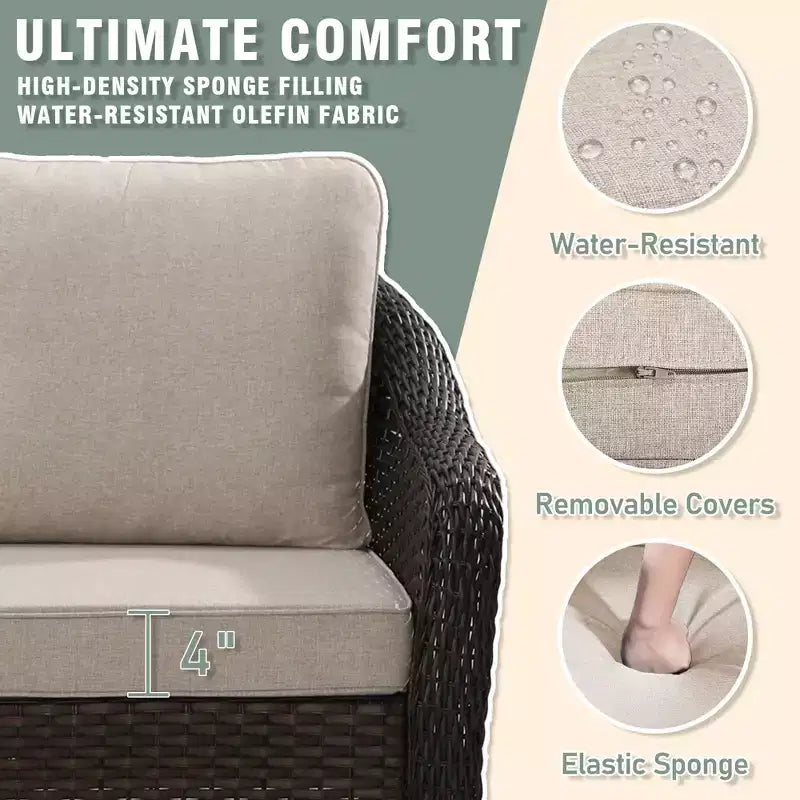 UPTIOT conjunto de patio exterior: sofá de 3 plazas, 2 sillas mecedoras giratorias y mesa de centro para disfrutar de la comodidad en cualquier clima