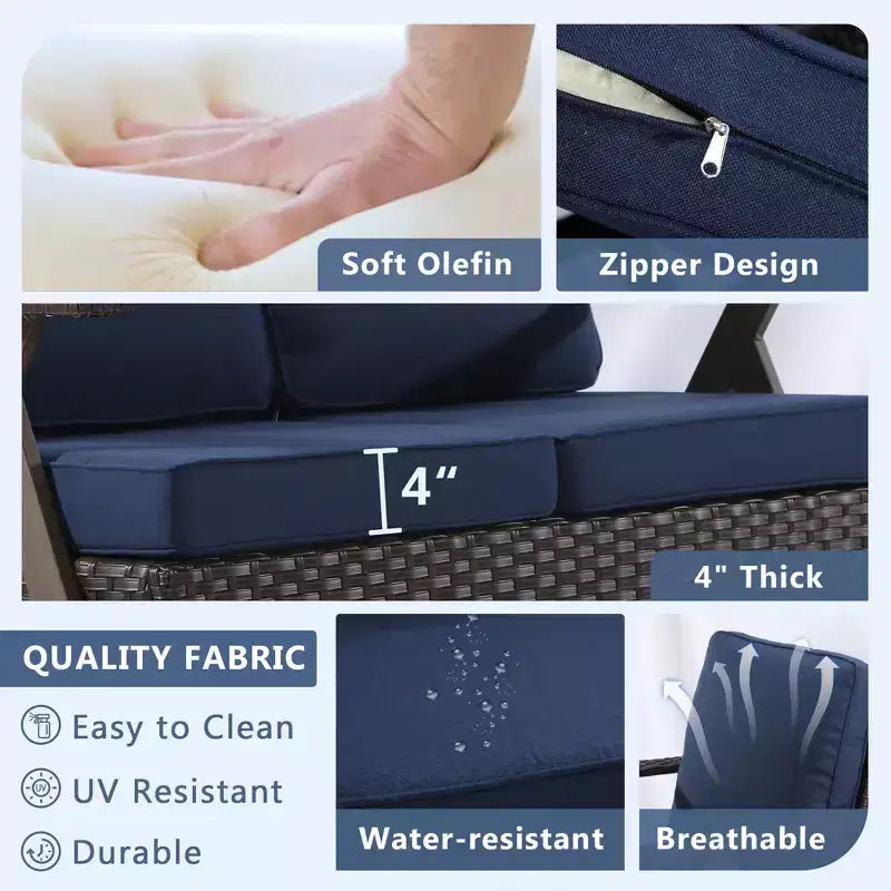 Conjunto premium de asientos para exterior UPTIOT: sofá de 3 plazas, chaise longue doble, 2 pufs y 2 sillas mecedoras giratorias para disfrutar del patio