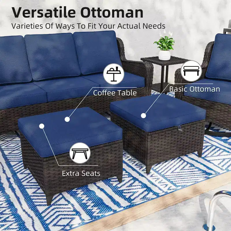 Conjunto exterior premium de 10 piezas UPTIOT: sofá de 3 plazas, sofá biplaza, 2 sillones mecedores giratorios, 2 sillas, 2 otomanas y 2 mesas de centro