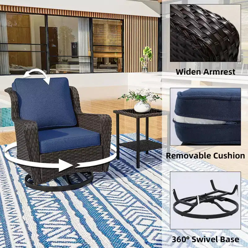 Conjunto exterior premium de 10 piezas UPTIOT: sofá de 3 plazas, sofá biplaza, 2 sillones mecedores giratorios, 2 sillas, 2 otomanas y 2 mesas de centro