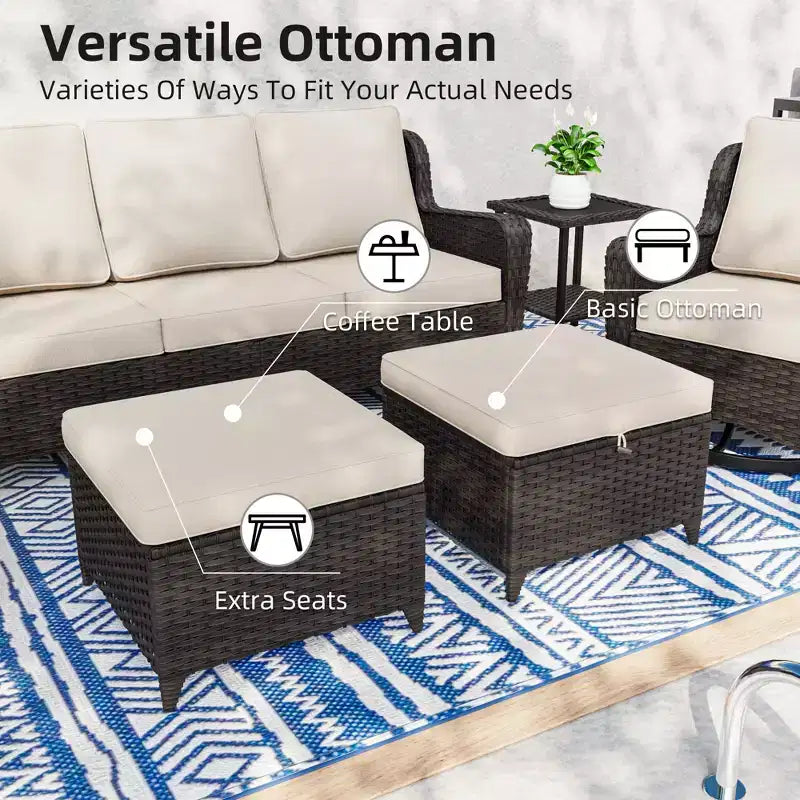 Conjunto exterior premium de 10 piezas UPTIOT: sofá de 3 plazas, sofá biplaza, 2 sillones mecedores giratorios, 2 sillas, 2 otomanas y 2 mesas de centro