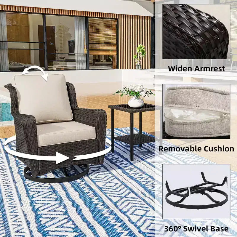 Conjunto exterior premium de 10 piezas UPTIOT: sofá de 3 plazas, sofá biplaza, 2 sillones mecedores giratorios, 2 sillas, 2 otomanas y 2 mesas de centro