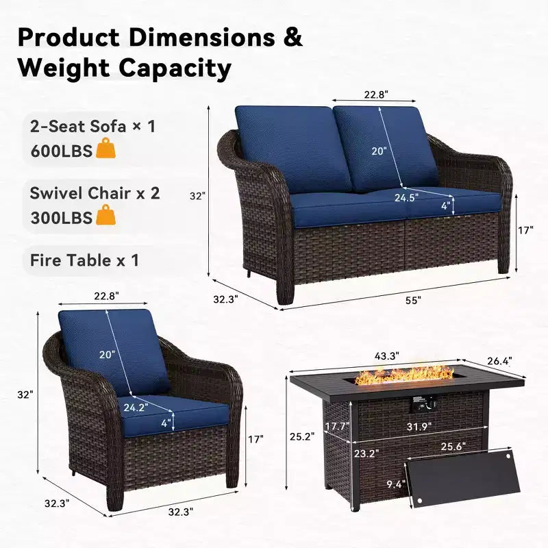 Conjunto de conversación premium para exterior UPTIOT con mesa de fuego convertible