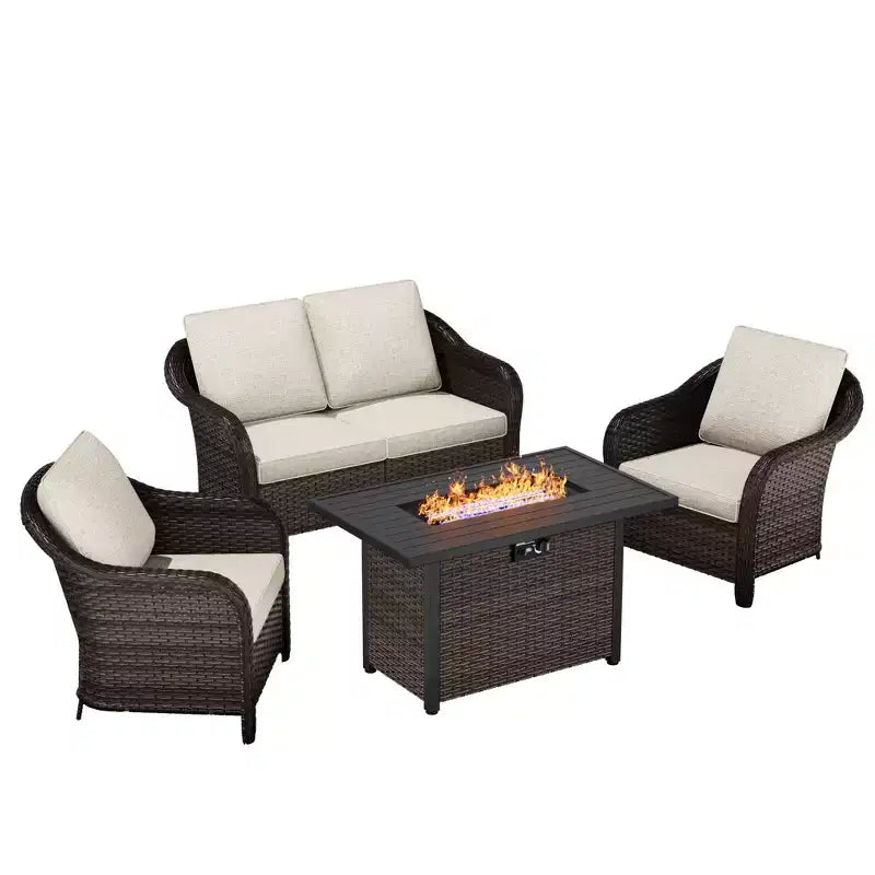 Conjunto de conversación premium para exterior UPTIOT con mesa de fuego convertible