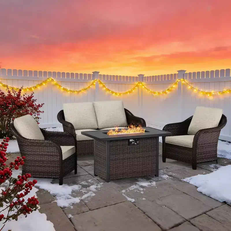 Conjunto de conversación premium para exterior UPTIOT con mesa de fuego convertible