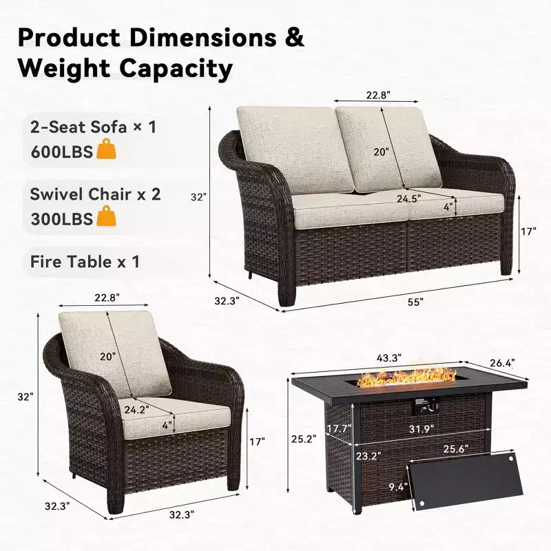 Conjunto de conversación premium para exterior UPTIOT con mesa de fuego convertible