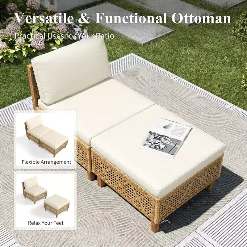 Conjunto de sofás seccionales de mimbre y ratán para patio Captiva Designs, conjunto de conversación con otomana y cojines