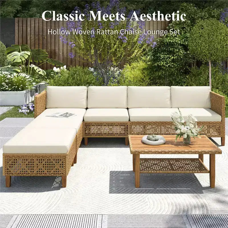 Conjunto de sofás seccionales de mimbre y ratán para patio Captiva Designs, conjunto de conversación con otomana y cojines
