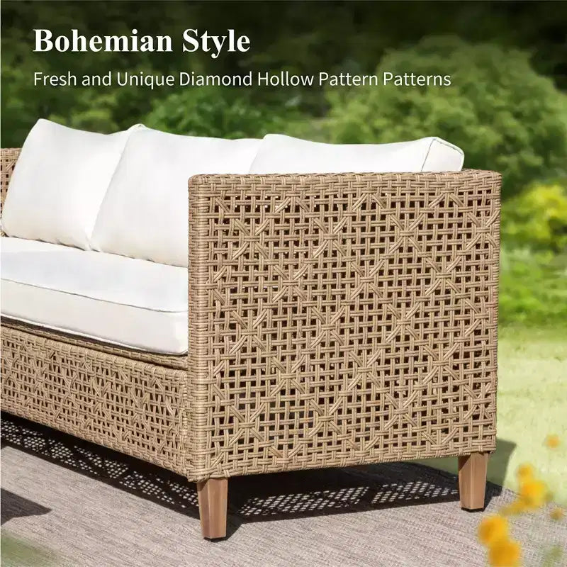Conjunto de sofás seccionales de mimbre y ratán para patio Captiva Designs, conjunto de conversación con otomana y cojines