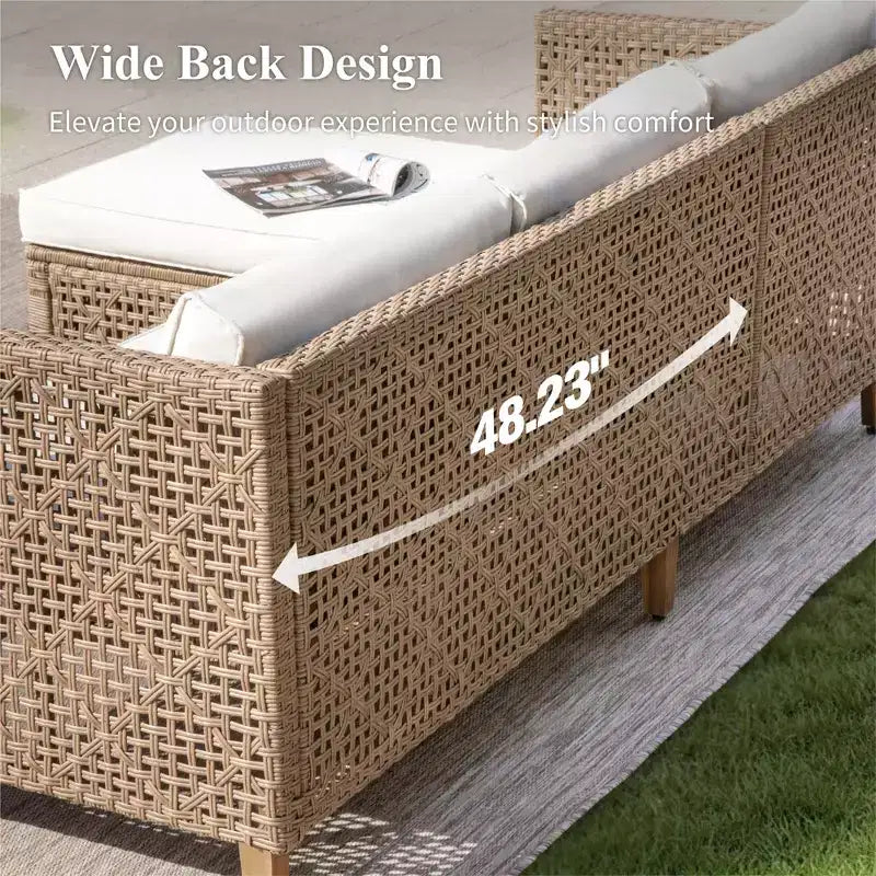 Conjunto de sofás seccionales de mimbre y ratán para patio Captiva Designs, conjunto de conversación con otomana y cojines
