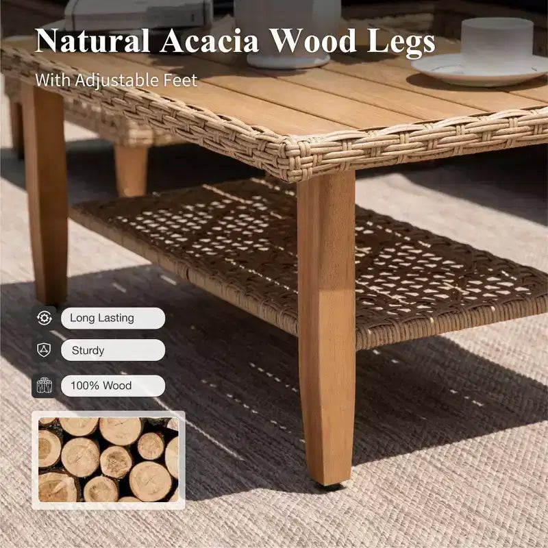 Conjunto de sofás seccionales de mimbre y ratán para patio Captiva Designs, conjunto de conversación con otomana y cojines