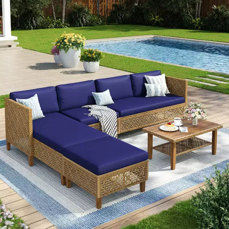 Captiva Designs Gartenmöbel-Set aus Korbgeflecht und Rattan mit Ecksofas, Ottomane und Polstern