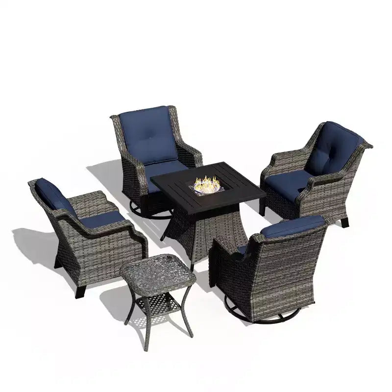 Conjunto para exteriores UPTIOT de 6 piezas con sillas giratorias, sillones, mesa auxiliar y brasero
