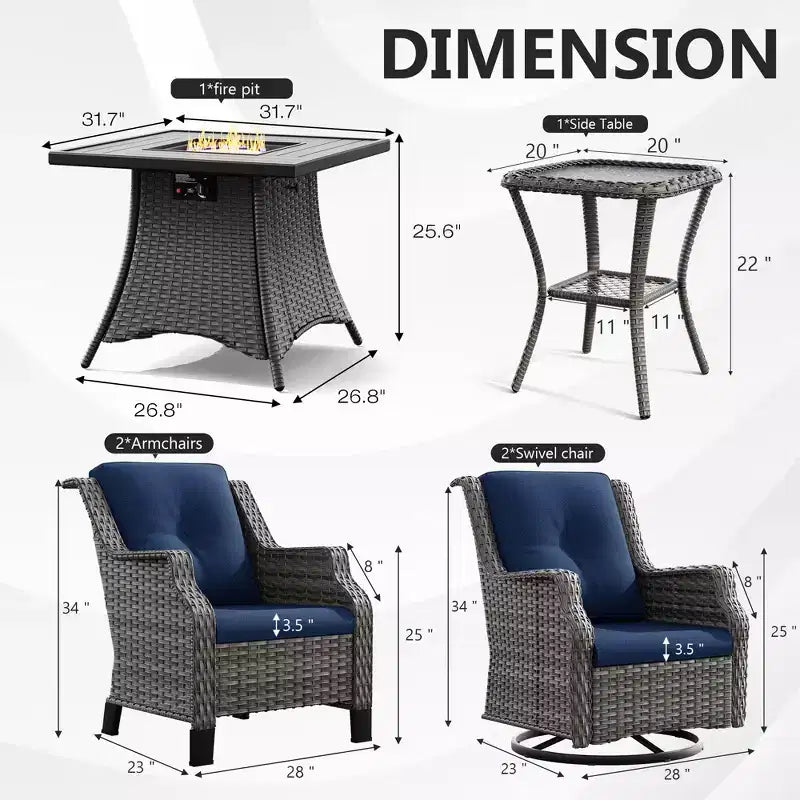 Conjunto para exteriores UPTIOT de 6 piezas con sillas giratorias, sillones, mesa auxiliar y brasero