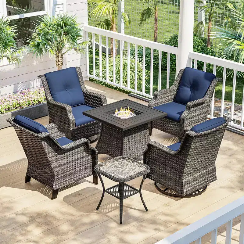 Conjunto para exteriores UPTIOT de 6 piezas con sillas giratorias, sillones, mesa auxiliar y brasero