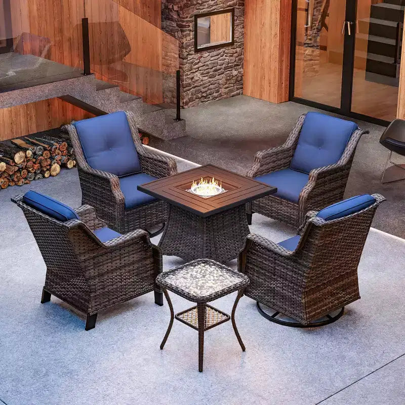 Conjunto para exteriores UPTIOT de 6 piezas con sillas giratorias, sillones, mesa auxiliar y brasero