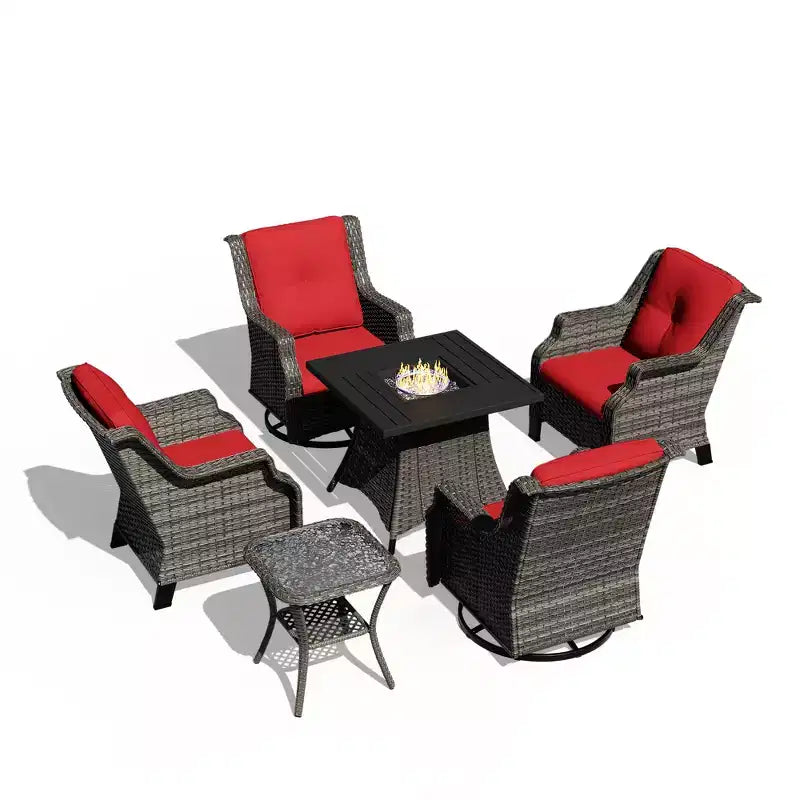 Conjunto para exteriores UPTIOT de 6 piezas con sillas giratorias, sillones, mesa auxiliar y brasero