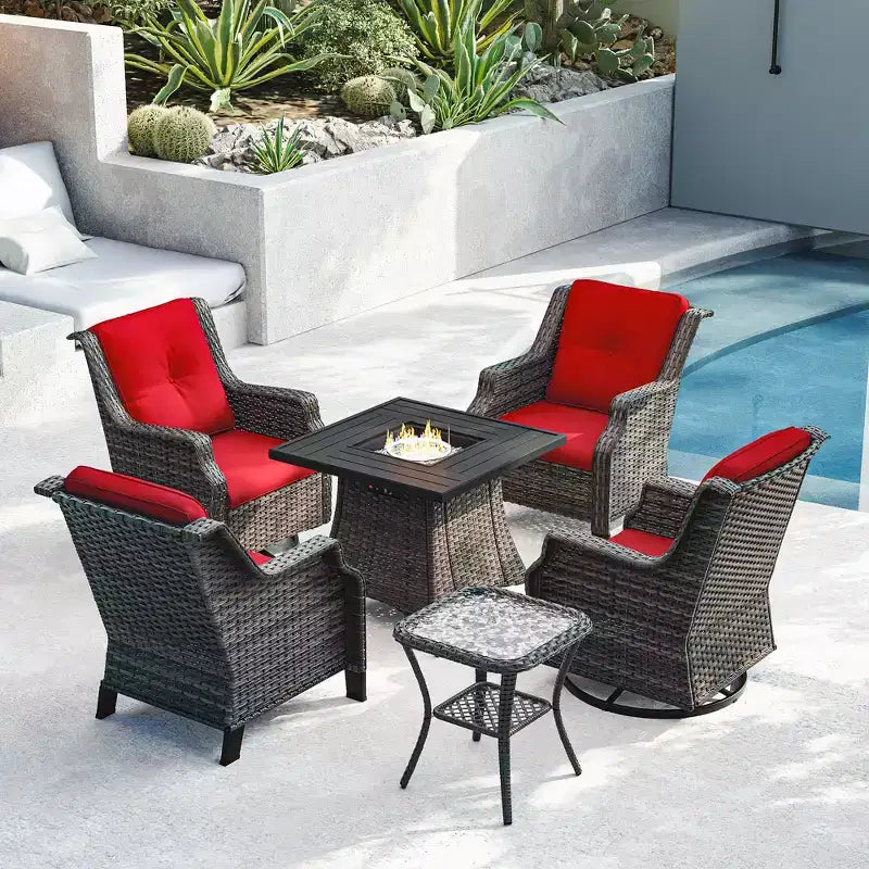 Conjunto para exteriores UPTIOT de 6 piezas con sillas giratorias, sillones, mesa auxiliar y brasero