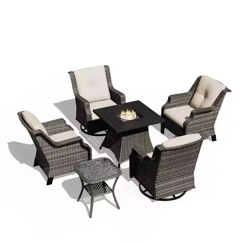 Conjunto para exteriores UPTIOT de 6 piezas con sillas giratorias, sillones, mesa auxiliar y brasero