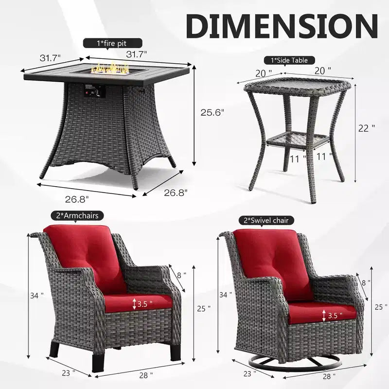Conjunto para exteriores UPTIOT de 6 piezas con sillas giratorias, sillones, mesa auxiliar y brasero