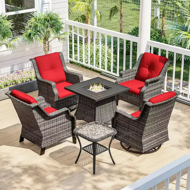 Conjunto para exteriores UPTIOT de 6 piezas con sillas giratorias, sillones, mesa auxiliar y brasero