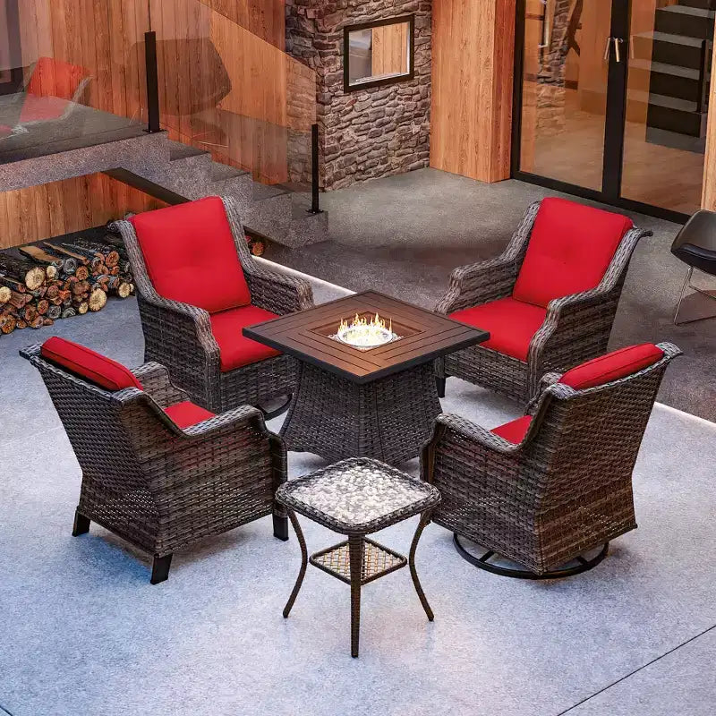Conjunto para exteriores UPTIOT de 6 piezas con sillas giratorias, sillones, mesa auxiliar y brasero