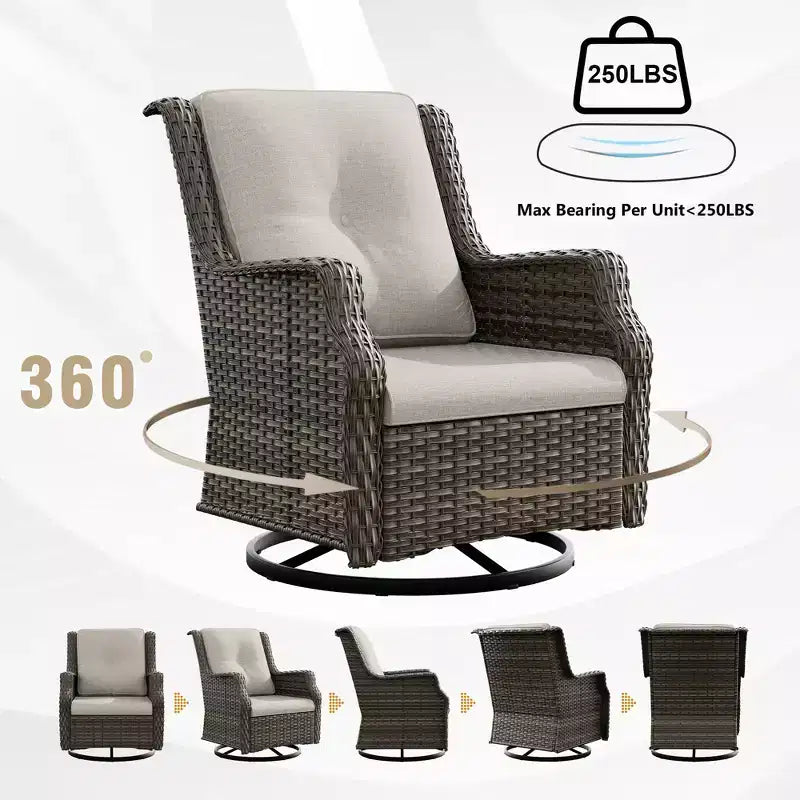 Conjunto para exteriores UPTIOT de 6 piezas con sillas giratorias, sillones, mesa auxiliar y brasero