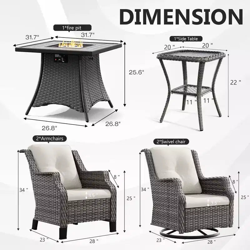 Conjunto para exteriores UPTIOT de 6 piezas con sillas giratorias, sillones, mesa auxiliar y brasero