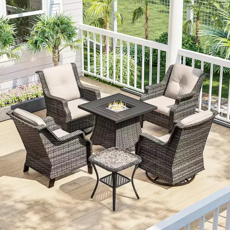 Conjunto para exteriores UPTIOT de 6 piezas con sillas giratorias, sillones, mesa auxiliar y brasero