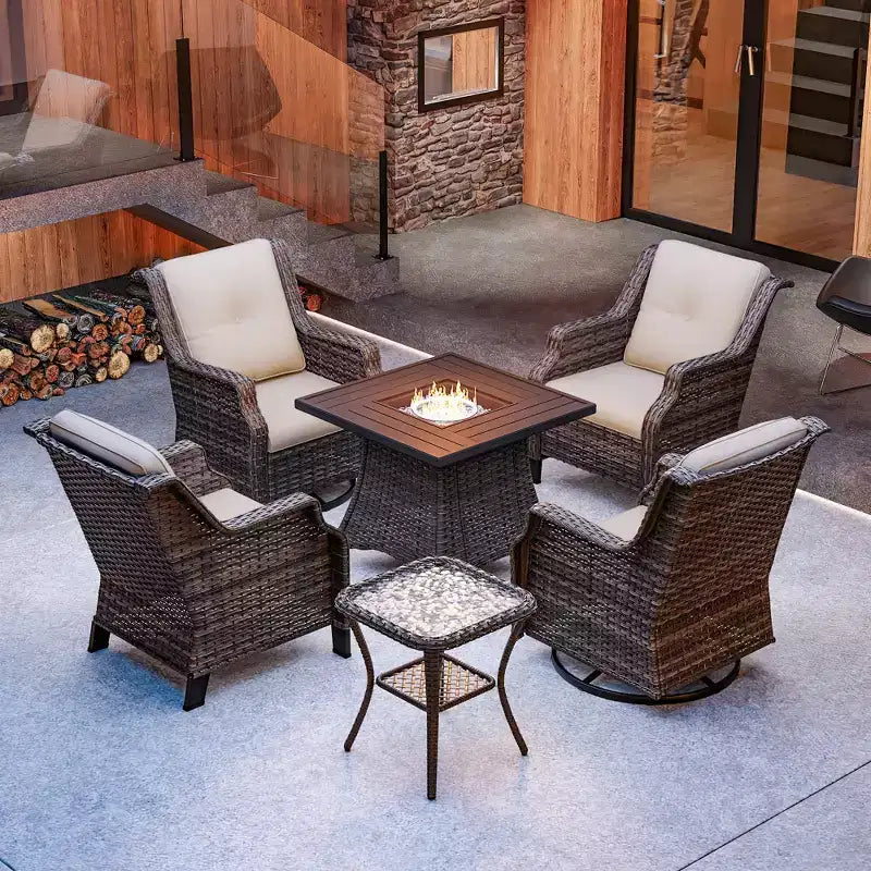 Conjunto para exteriores UPTIOT de 6 piezas con sillas giratorias, sillones, mesa auxiliar y brasero