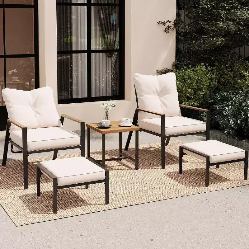 Ensemble de salon d’extérieur LAUSAINT HOME 5 pièces avec fauteuils inclinables réglables, résistant à toutes les intempéries