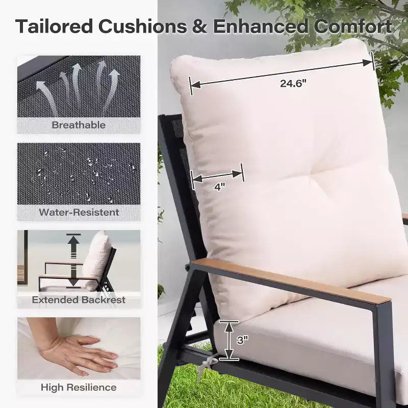 Ensemble de salon d’extérieur LAUSAINT HOME 5 pièces avec fauteuils inclinables réglables, résistant à toutes les intempéries