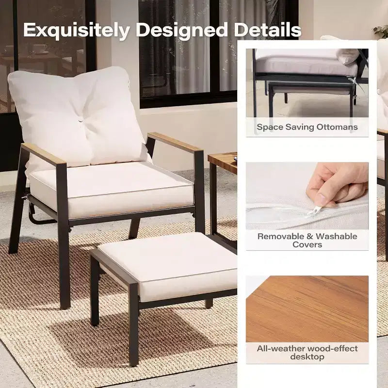 Ensemble de salon d’extérieur LAUSAINT HOME 5 pièces avec fauteuils inclinables réglables, résistant à toutes les intempéries