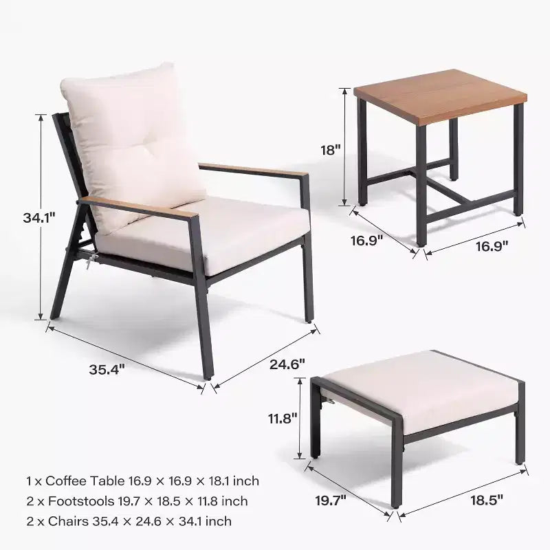 Ensemble de salon d’extérieur LAUSAINT HOME 5 pièces avec fauteuils inclinables réglables, résistant à toutes les intempéries