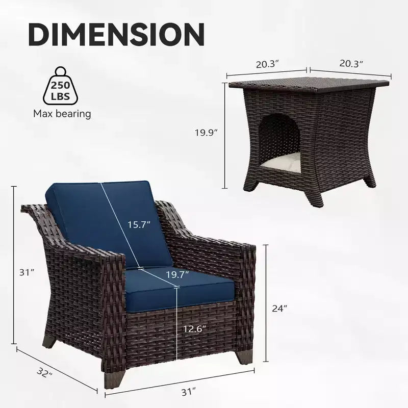 UPTIOT conjunto premium de sillas de ratán para patio con mesa de centro, para espacios exteriores aptos para mascotas