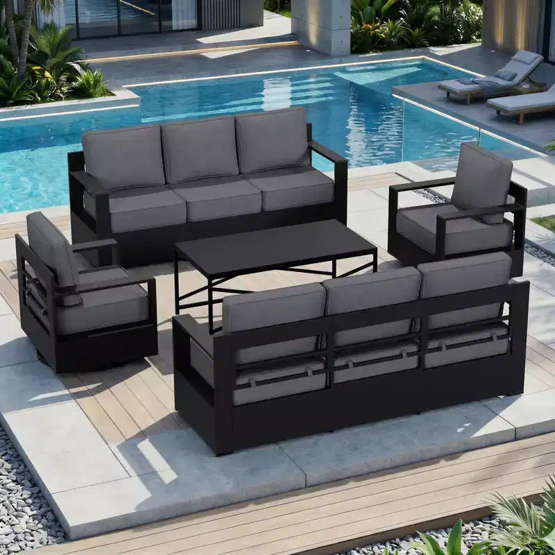 Conjunto de sofá para patio exterior UPTIOT con mecedoras y mesa de centro para relajarse durante todo el año