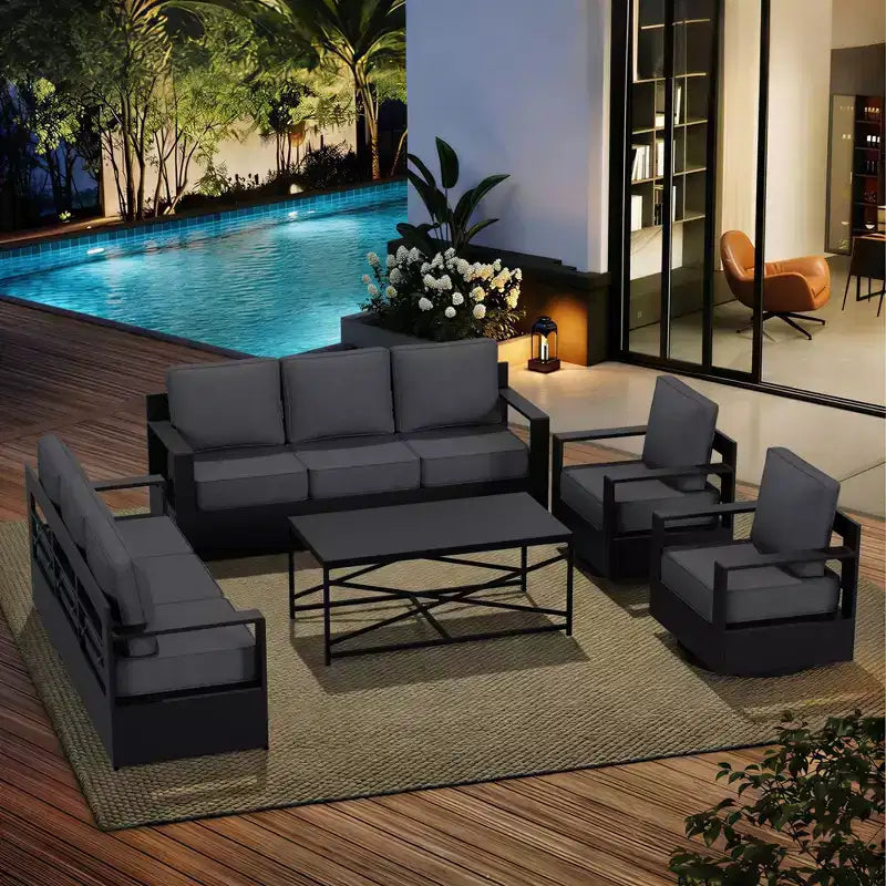 Conjunto de sofá para patio exterior UPTIOT con mecedoras y mesa de centro para relajarse durante todo el año