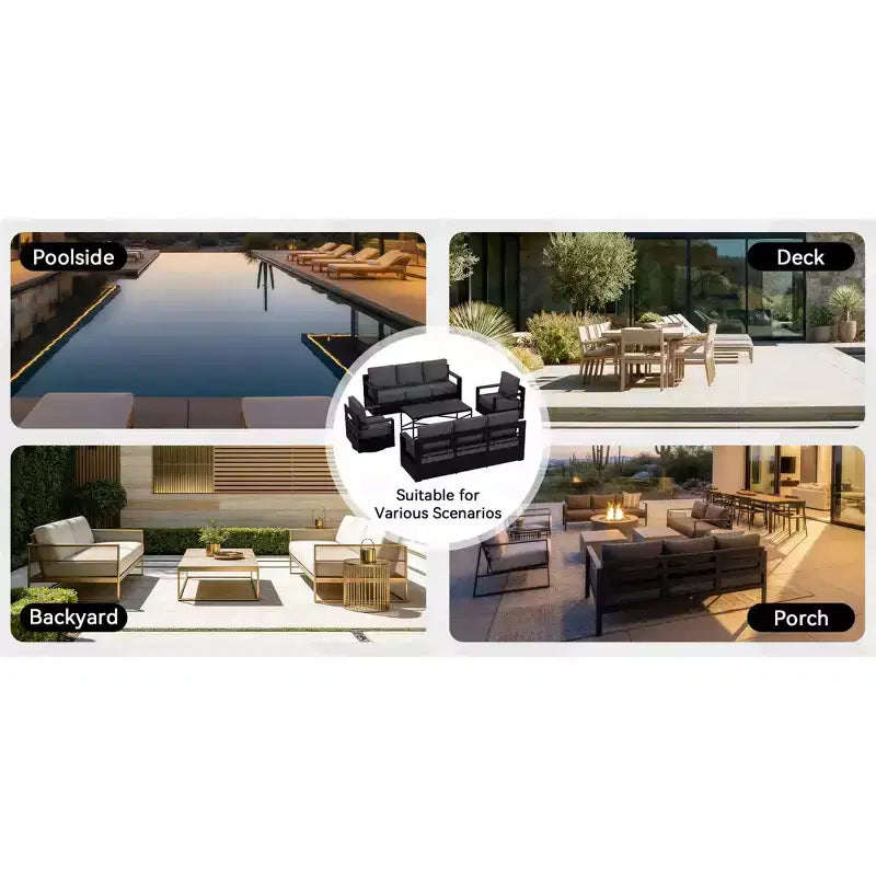 Conjunto de sofá para patio exterior UPTIOT con mecedoras y mesa de centro para relajarse durante todo el año