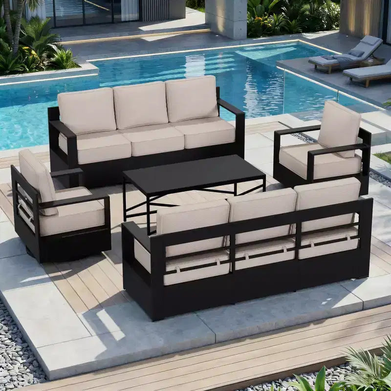 Conjunto de sofá para patio exterior UPTIOT con mecedoras y mesa de centro para relajarse durante todo el año