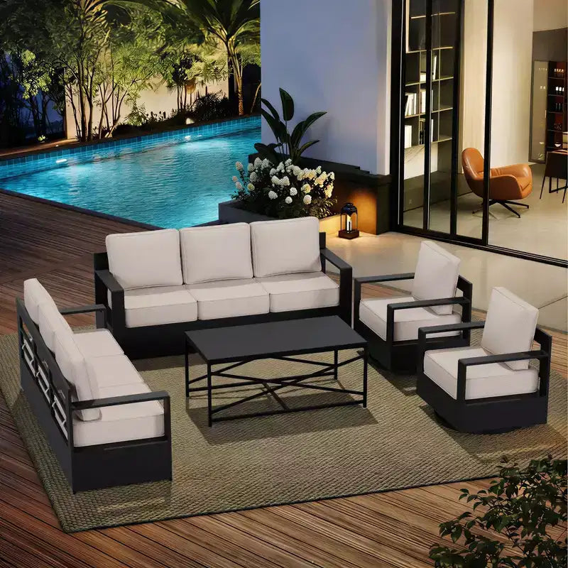 Conjunto de sofá para patio exterior UPTIOT con mecedoras y mesa de centro para relajarse durante todo el año