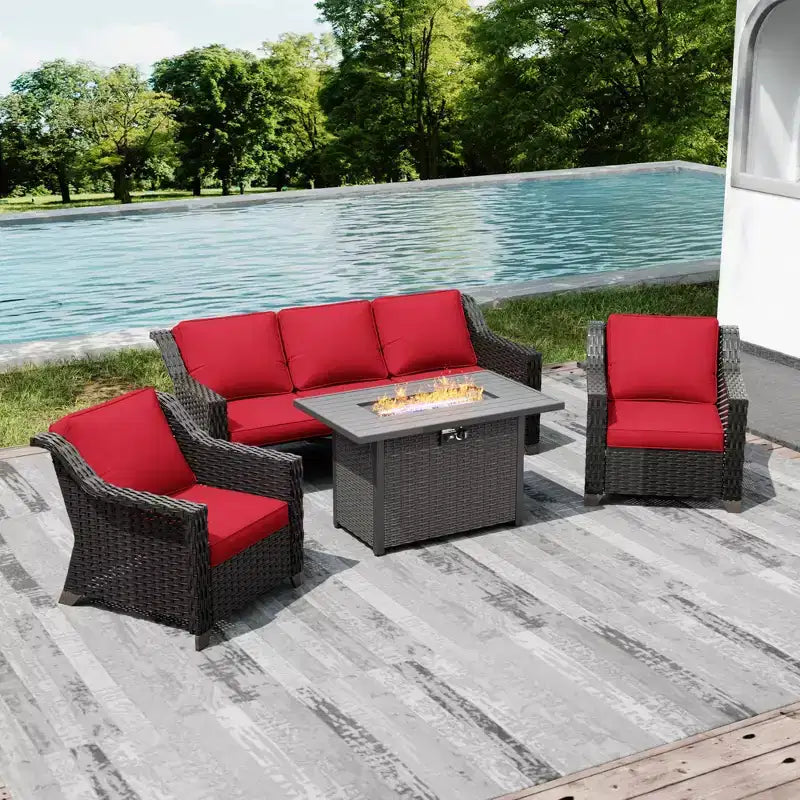 Conjunto de patio para exteriores UPTIOT con mesa brasero convertible y asientos