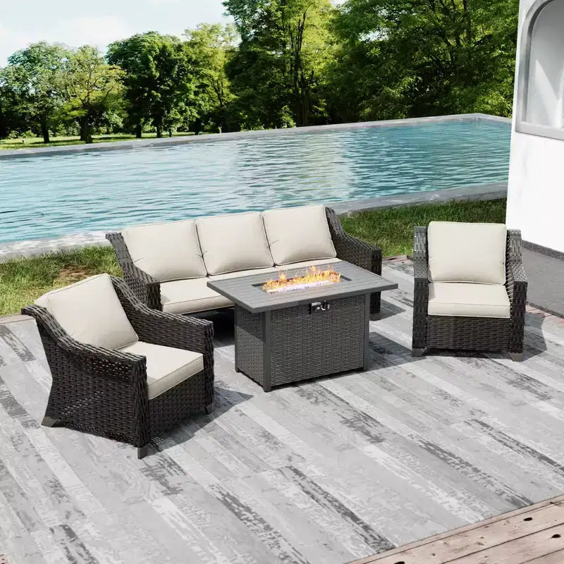 Conjunto de patio para exteriores UPTIOT con mesa brasero convertible y asientos