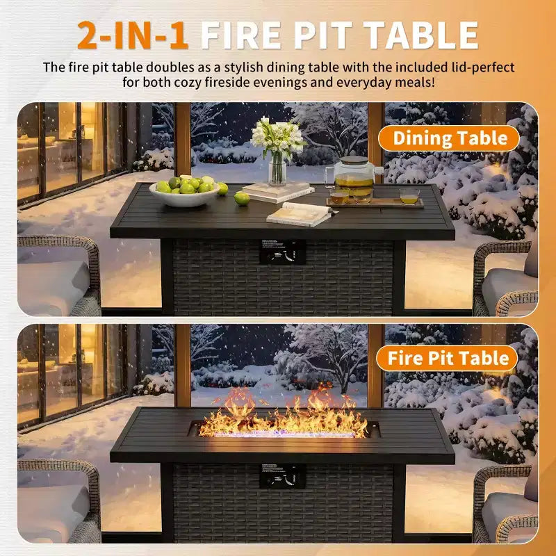 Conjunto de patio para exteriores UPTIOT con mesa brasero convertible y asientos