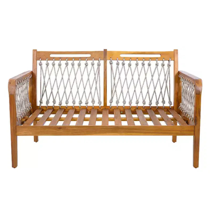 Conjunto de asientos exterior de 4 piezas Yuna Farmhouse de Christopher Knight Home, de madera de acacia, con mesa redonda de listones